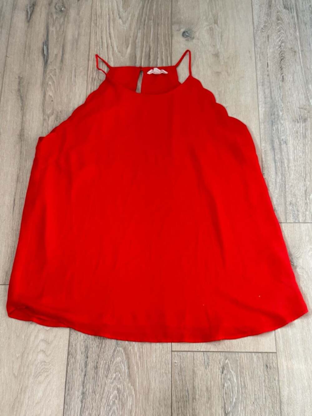 Coral Red Sleeveless Blouse XL Scalloped Hem Flowy Minimalist Going Out Top
